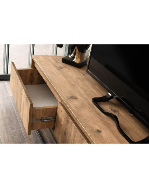 Meuble TV  180 noir/bois  - 180x50x40 cm