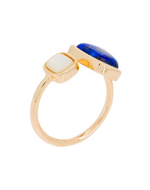 Bague ajustable Eva Lapis & Nacre en laiton doré