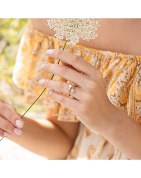 Bague ajustable Mina Amazonite & Nacre en laiton doré