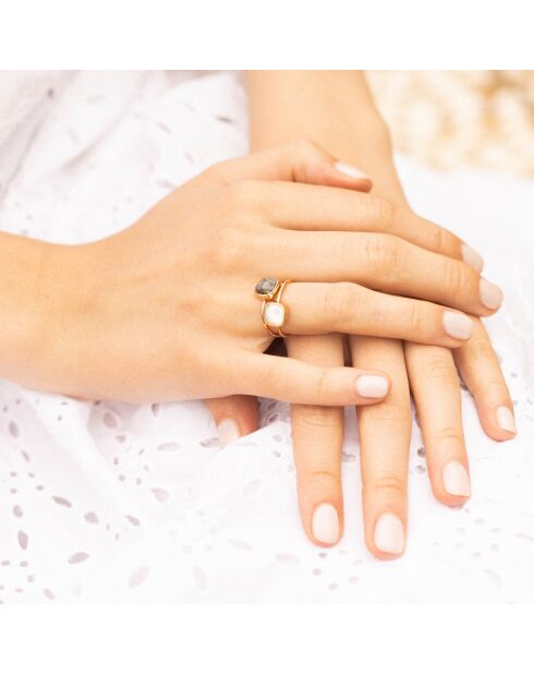 Bague Jovanni  Labradorite & Nacre en laiton doré