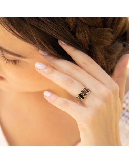 Bague Reina Onyx en laiton doré