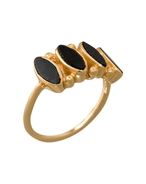 Bague Reina Onyx en laiton doré