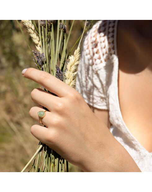 Bague ajustable Elena Aventurine verte en laiton doré