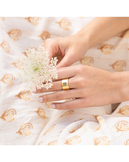 Verstellbarer Labradorit-Ring aus Goldmessing