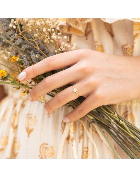 Bague ajustable Petra Pierre de Lune en laiton doré