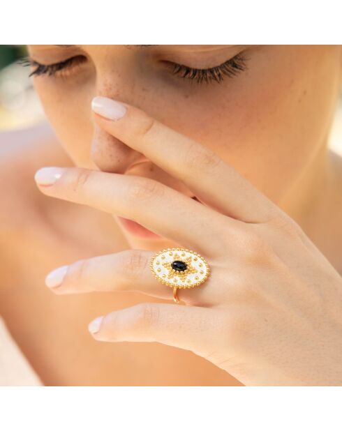 Bague ajustable Western Onyx en laiton doré