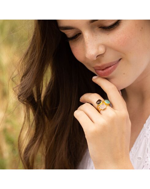 Bague Elsa Quartz & Labradorite en laiton doré