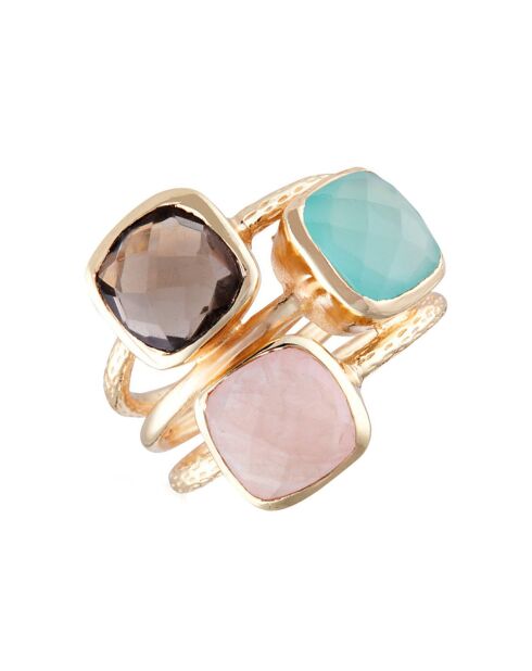Bague Elsa Quartz & Labradorite en laiton doré