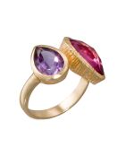 Bague ajustable Mia Améthyste & verre facetté en laiton doré