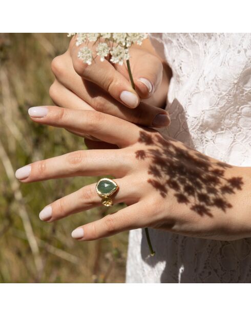 Bague ajustable Hélena Aventurine en laiton doré