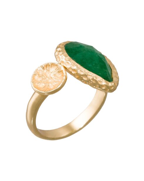 Bague ajustable Hélena Aventurine en laiton doré