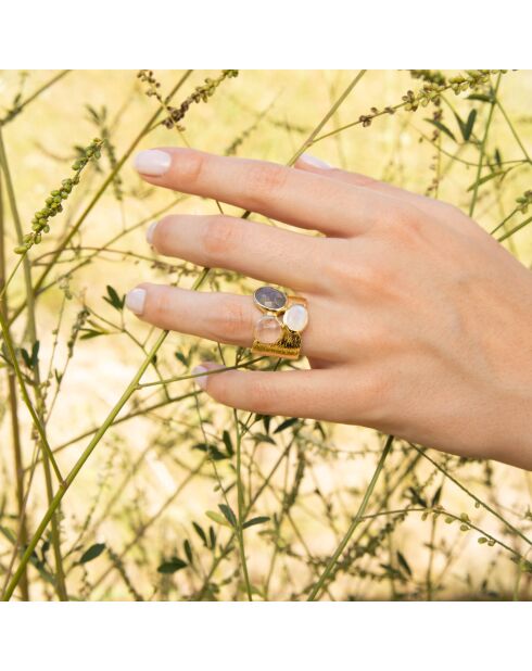 Bague Carmen Labradorite & Quartz en laiton doré