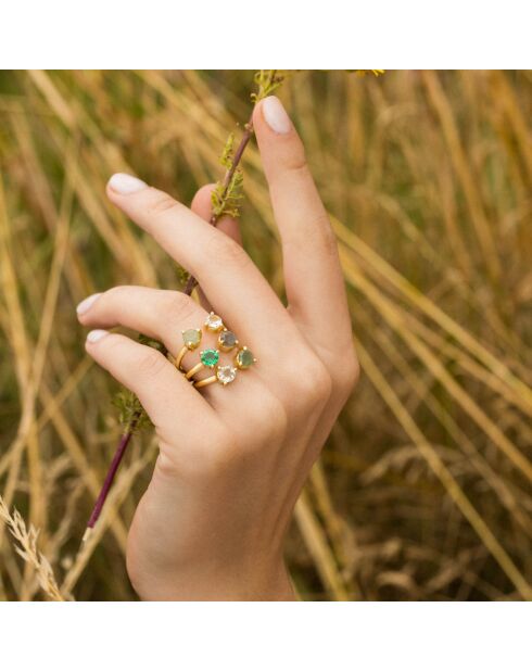Bague ajustable Stella Labradorite, Aventurine & Améthyste en laiton doré