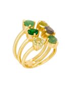 Bague ajustable Stella Labradorite, Aventurine & Améthyste en laiton doré