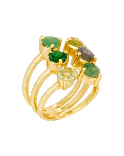 Bague ajustable Stella Labradorite, Aventurine & Améthyste en laiton doré