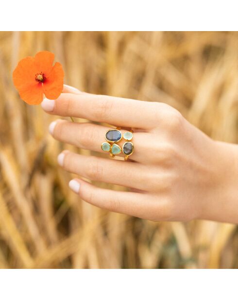 Bague Tatiana Labradorite & Aqua Calci en laiton doré
