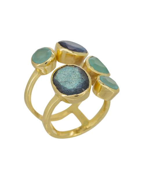 Bague Tatiana Labradorite & Aqua Calci en laiton doré