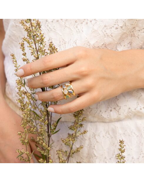 Bague Debora Quartz, Labradorite et Jade en laiton doré