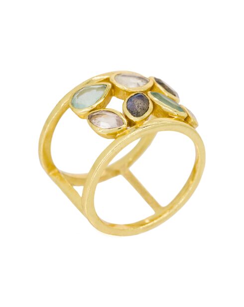 Bague Debora Quartz, Labradorite et Jade en laiton doré