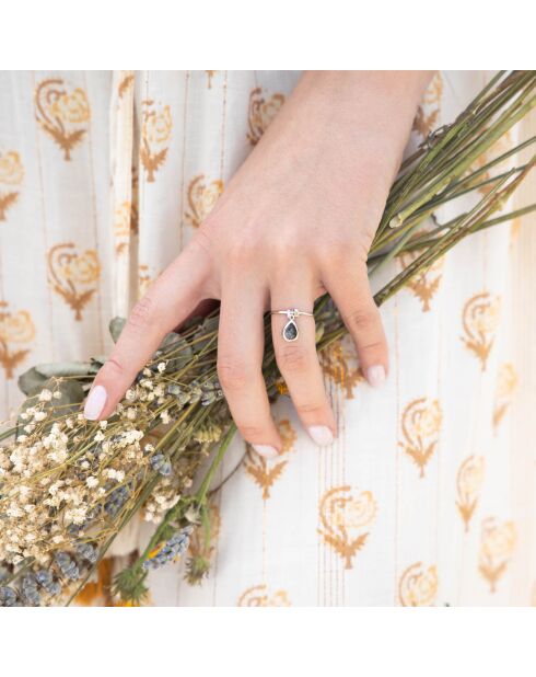 Bague ajustable Louise Labradorite en laiton argenté