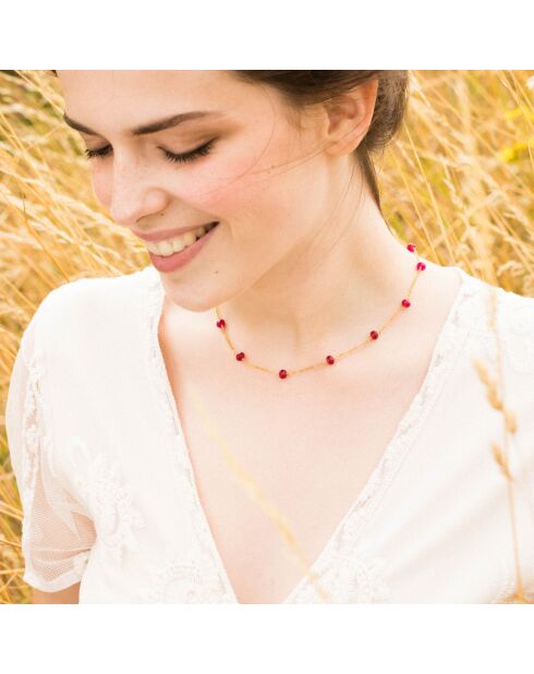 Collier Elisa Jade Rouge en laiton doré