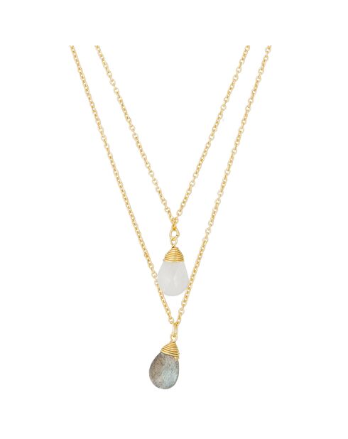 Collier Ariane Labradorite & Pierre de Lune en laiton doré