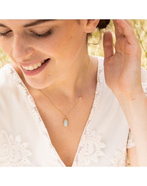 Collier Inés Quartz & Amazonite en laiton doré