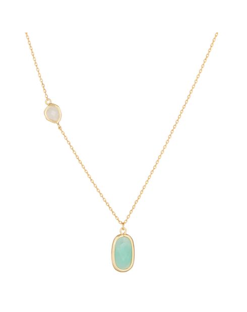 Collier Inés Quartz & Amazonite en laiton doré