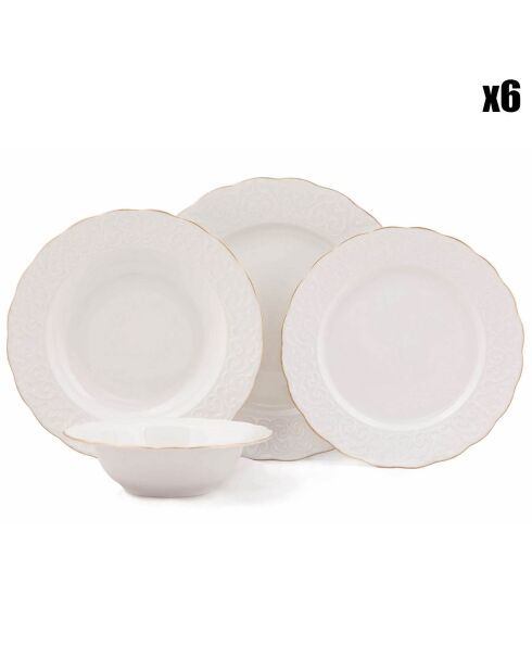 Service de table en Porcelaine blanc/doré - 24 pièces