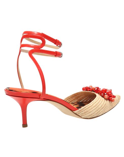 Sling-Back Charlize en Cuir Vernis corails