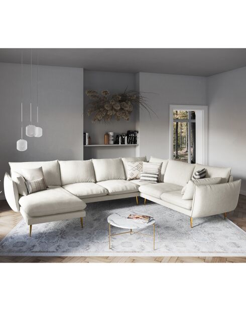 Canapé d'angle droit panoramique Elio beige clair - 337x244x95 cm