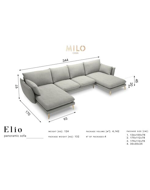 Canapé panoramique  elio beige clair - 344x170x97 cm