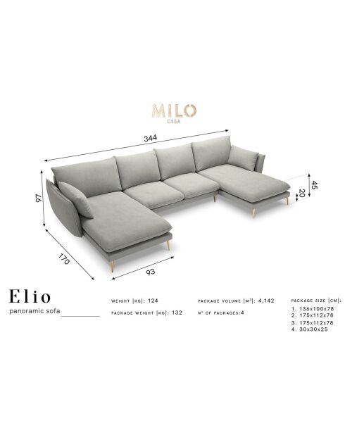 Canapé panoramique  elio beige - 344x170x97 cm