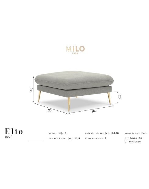 Pouf velours Elio beige clair - 100x80x45 cm
