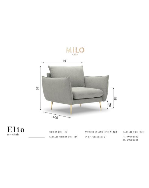Fauteuil velours Elio beige clair - 93x100x97 cm