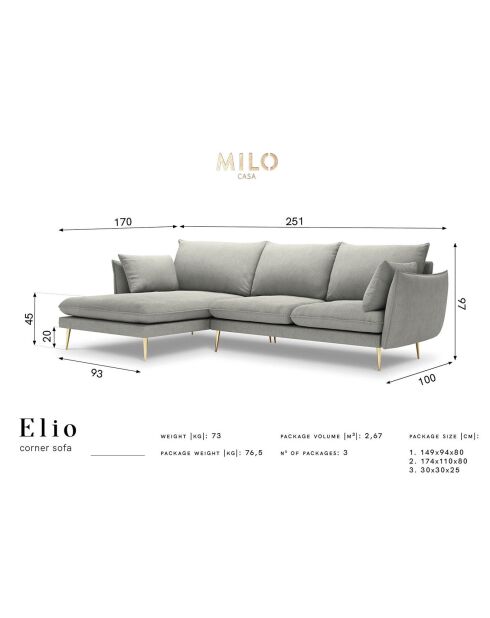 Canapé d'angle gauche elio beige - 251x170x97 cm