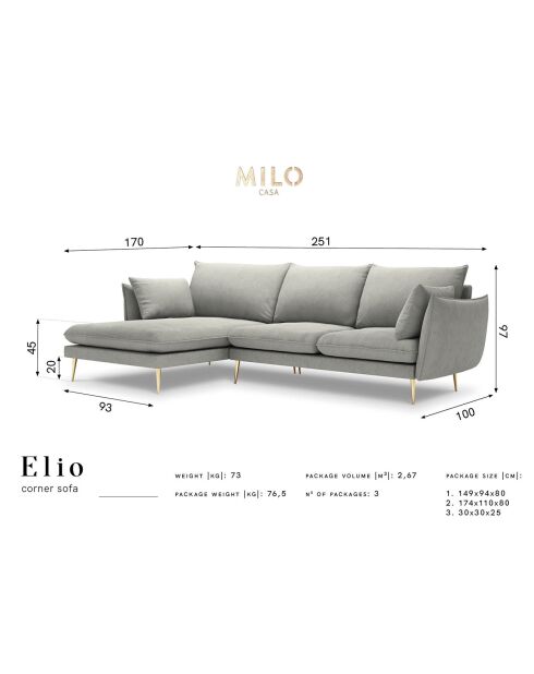 Canapé d'angle gauche elio beige clair - 251x170x97 cm