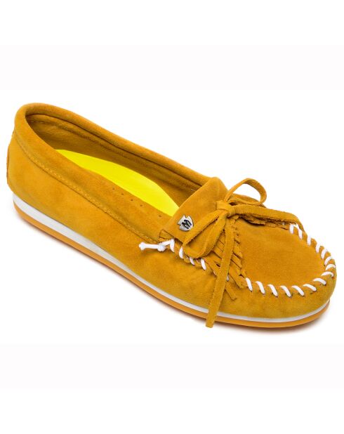 Mocassins en Velours de Cuir Kilty jaune moutarde