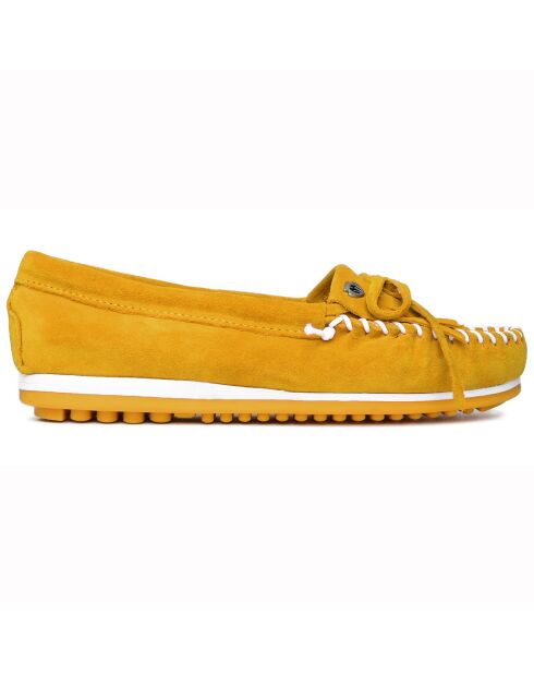 Mocassins en Velours de Cuir Kilty jaune moutarde