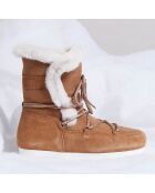 Boots Après-ski en Velours de Cuir & Fourrure Shearl camel