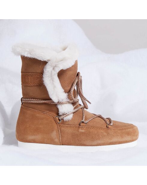 Boots Après-ski en Velours de Cuir & Fourrure Shearl camel