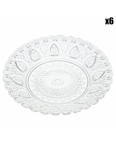 6 Speiseteller aus durchsichtigem Glas, Durchmesser 12,8 cm