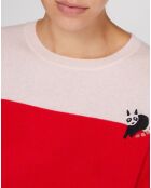 Pull en Laine & Cachemire Norma rayé col rond rose/rouge