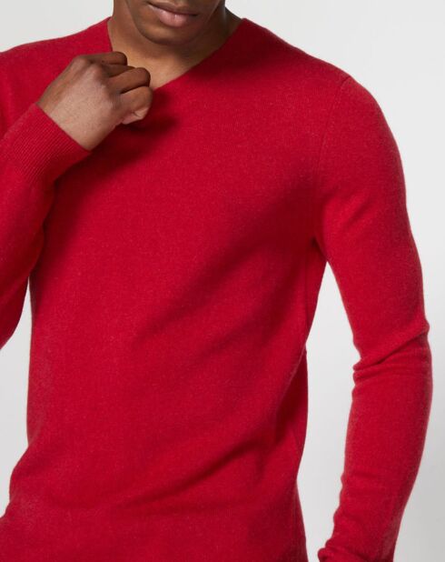 Pull 100% Cachemire Bachve col V rouge