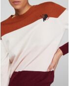 Pull en Laine & Cachemire Norma col rond blanc/rouille/bordeaux