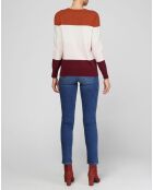 Pull en Laine & Cachemire Norma col rond blanc/rouille/bordeaux