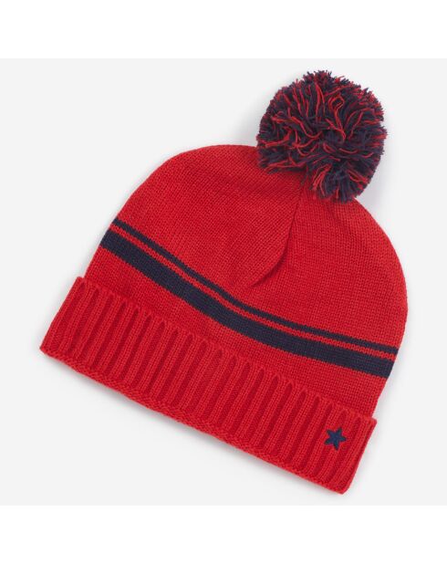 Bonnet Micha en Maille à pompon rouge