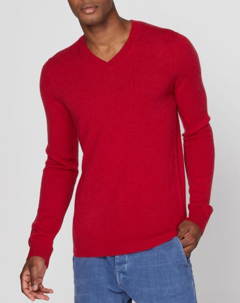 Pull 100% Cachemire Bachve col V rouge