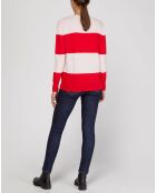 Pull en Laine & Cachemire Norma rayé col rond rose/rouge