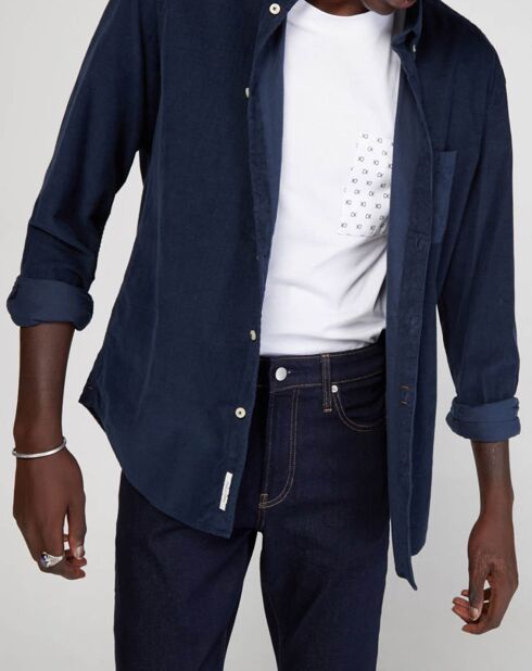 Chemise regular en Velours milleraies bleu marine